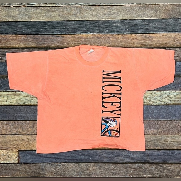 Vintage 90s Mickey Mouse Cartoon Disney World Crop Top T-Shirt - Picture 1 of 5